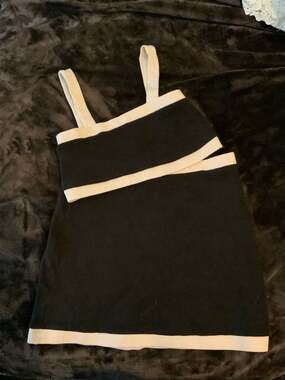 Red Carter Black and White Contrast Ribbed Skirt and Crop Top Two-Piece Set